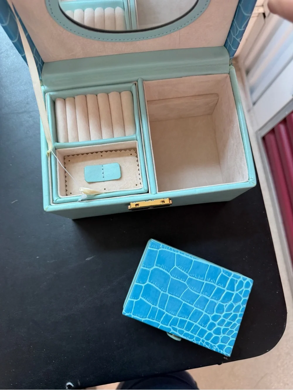 Blue Crocodile Embossed Jewelry Case Travel Box
